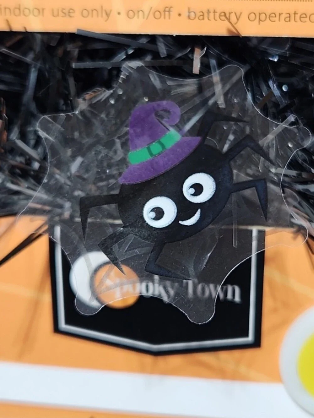 Spooky Town Lighted Spider Tinsel Garland Halloween Decor